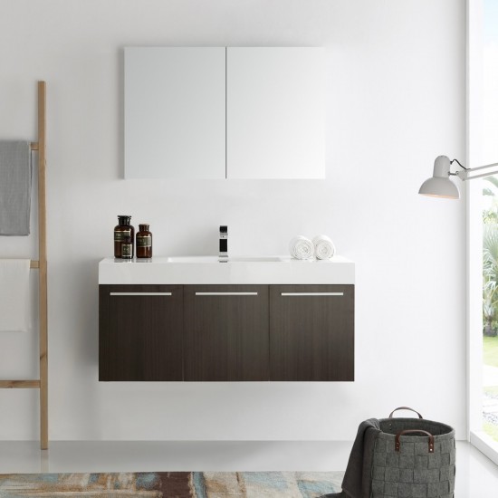 Fresca Vista 48" Gray Oak Wall Hung Modern Bathroom Vanity w/ Medicine Cabinet