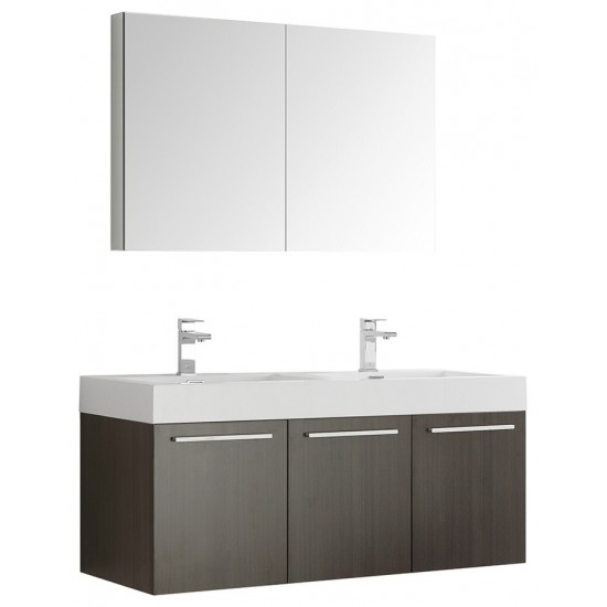 Vista 48 Gray Wall Hung Double Sink Modern Bathroom Vanity w/ Medicine Cabinet