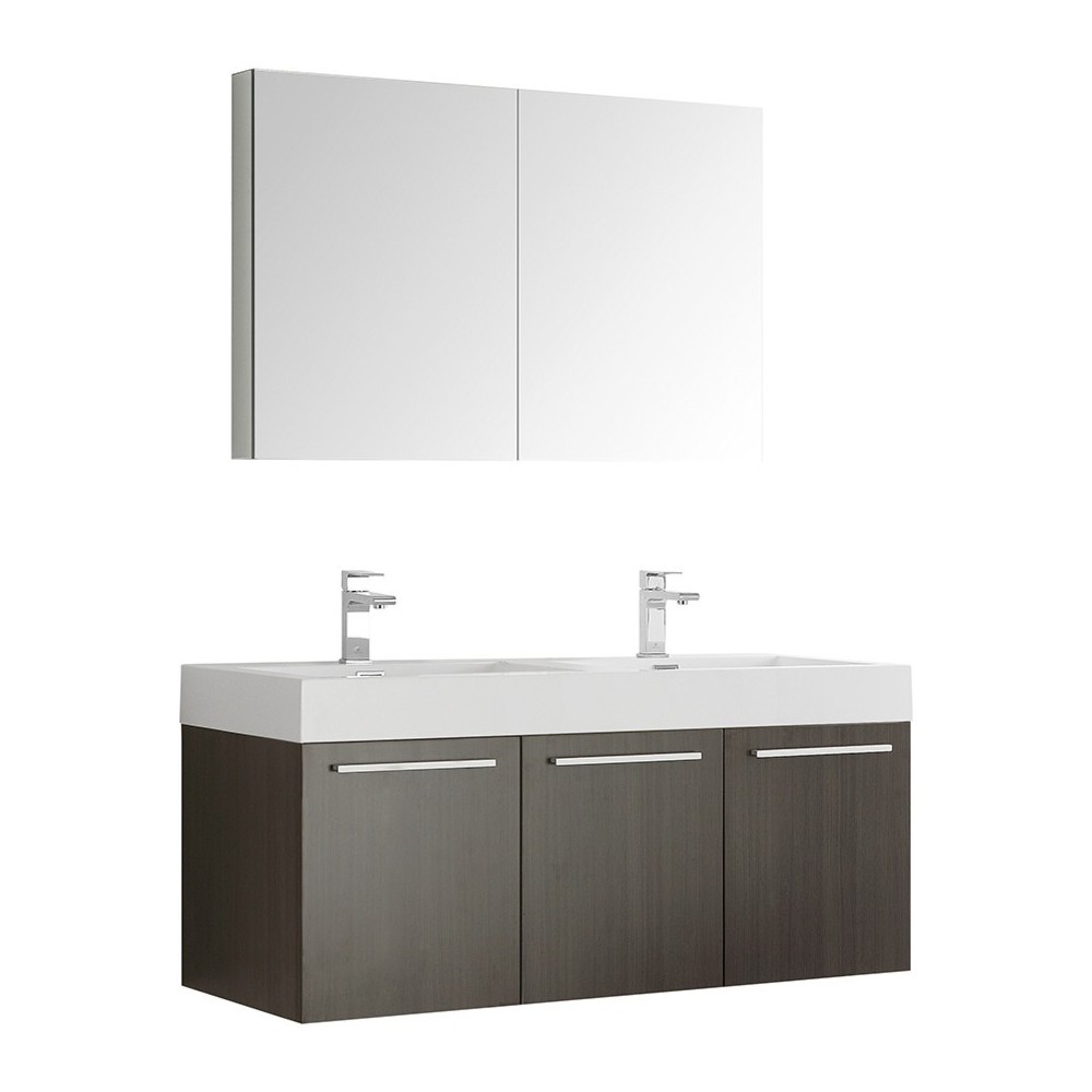 Vista 48 Gray Wall Hung Double Sink Modern Bathroom Vanity w/ Medicine Cabinet