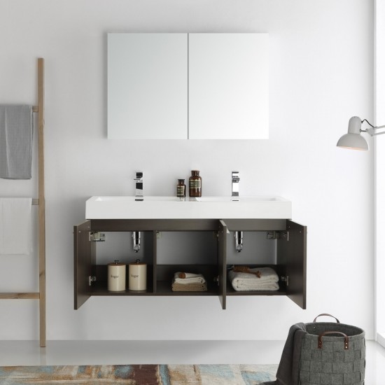 Vista 48 Gray Wall Hung Double Sink Modern Bathroom Vanity w/ Medicine Cabinet