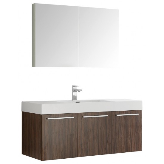 Fresca Vista 48" Walnut Wall Hung Modern Bathroom Vanity w/ Medicine Cabinet