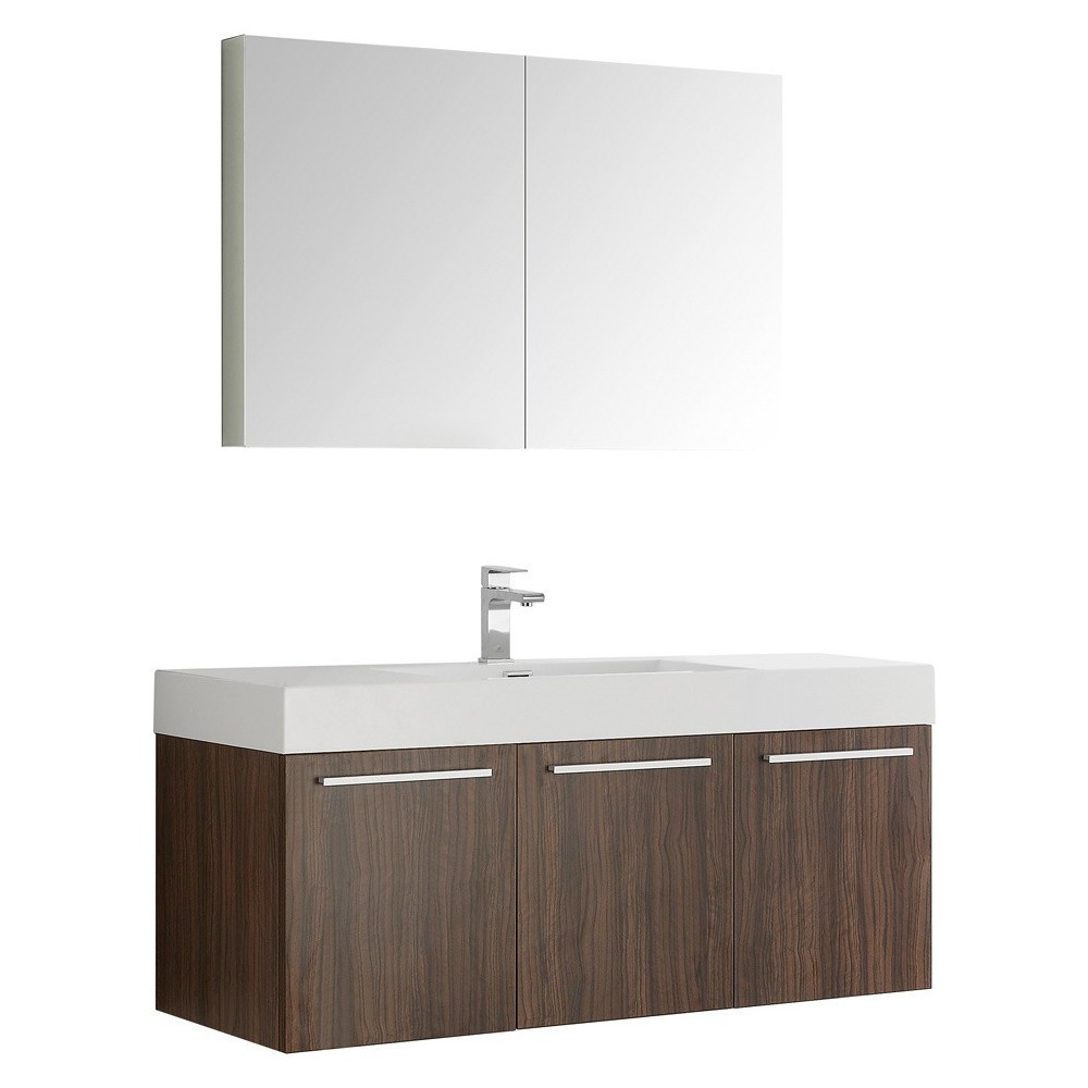 Fresca Vista 48" Walnut Wall Hung Modern Bathroom Vanity w/ Medicine Cabinet