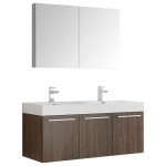 Vista 48 Walnut Wall Hung Double Sink Modern Bathroom Vanity w/ Medicine Cabinet