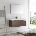 Vista 48 Walnut Wall Hung Double Sink Modern Bathroom Vanity w/ Medicine Cabinet