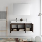 Vista 48 Walnut Wall Hung Double Sink Modern Bathroom Vanity w/ Medicine Cabinet