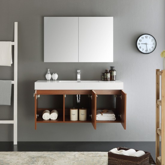 Fresca Vista 48" Teak Wall Hung Modern Bathroom Vanity w/ Medicine Cabinet