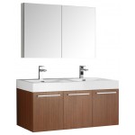 Vista 48" Teak Wall Hung Double Sink Modern Bathroom Vanity w/ Medicine Cabinet