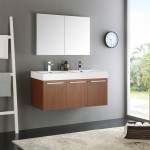 Vista 48" Teak Wall Hung Double Sink Modern Bathroom Vanity w/ Medicine Cabinet