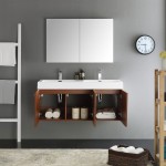 Vista 48" Teak Wall Hung Double Sink Modern Bathroom Vanity w/ Medicine Cabinet