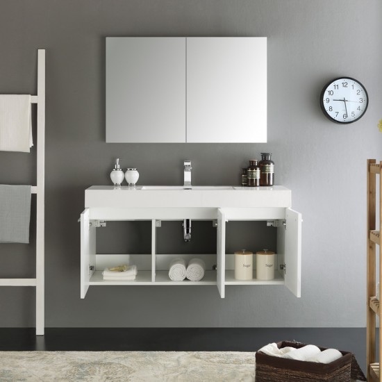 Fresca Vista 48" White Wall Hung Modern Bathroom Vanity w/ Medicine Cabinet