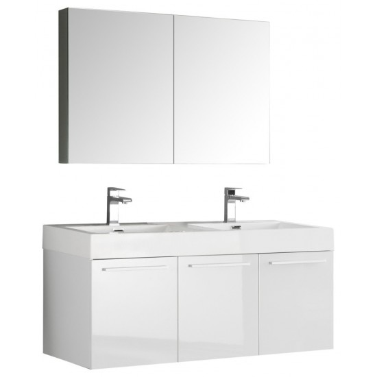 Vista 48" White Wall Hung Double Sink Modern Bathroom Vanity w/ Medicine Cabinet