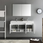 Vista 48" White Wall Hung Double Sink Modern Bathroom Vanity w/ Medicine Cabinet