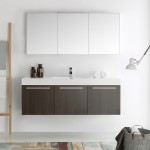 Vista 60 Gray Wall Hung Single Sink Modern Bathroom Vanity w/ Medicine Cabinet