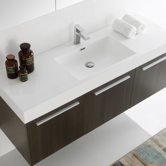 Vista 60 Gray Wall Hung Single Sink Modern Bathroom Vanity w/ Medicine Cabinet