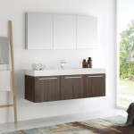 Vista 60 Walnut Wall Hung Single Sink Modern Bathroom Vanity w/ Medicine Cabinet