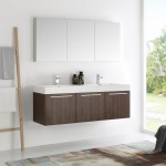 Vista 60 Walnut Wall Hung Double Sink Modern Bathroom Vanity w/ Medicine Cabinet