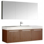 Vista 60" Teak Wall Hung Single Sink Modern Bathroom Vanity w/ Medicine Cabinet