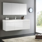 Vista 60" White Wall Hung Single Sink Modern Bathroom Vanity w/ Medicine Cabinet