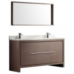 Fresca Allier 60" Gray Oak Modern Double Sink Bathroom Vanity w/ Mirror