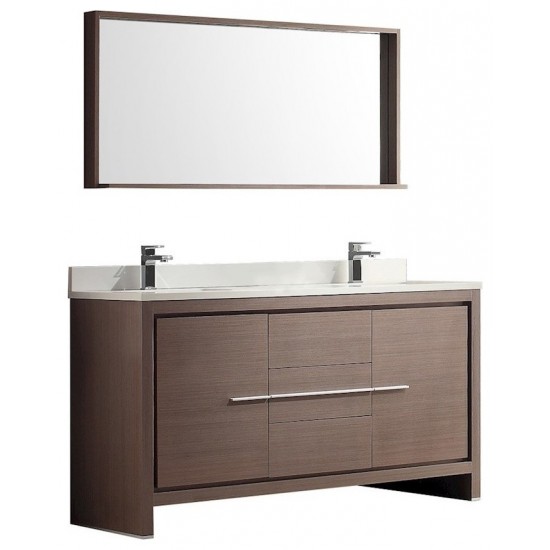 Fresca Allier 60" Gray Oak Modern Double Sink Bathroom Vanity w/ Mirror