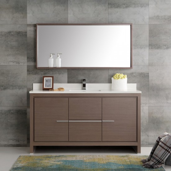 Fresca Allier 60" Gray Oak Modern Single Sink Bathroom Vanity w/ Mirror