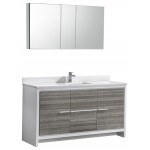 Allier Rio 60" Ash Gray Single Sink Modern Bathroom Vanity w/ Medicine Cabinet