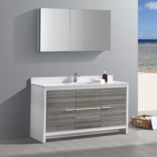 Allier Rio 60" Ash Gray Single Sink Modern Bathroom Vanity w/ Medicine Cabinet