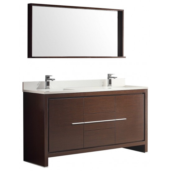 Fresca Allier 60" Wenge Brown Modern Double Sink Bathroom Vanity w/ Mirror