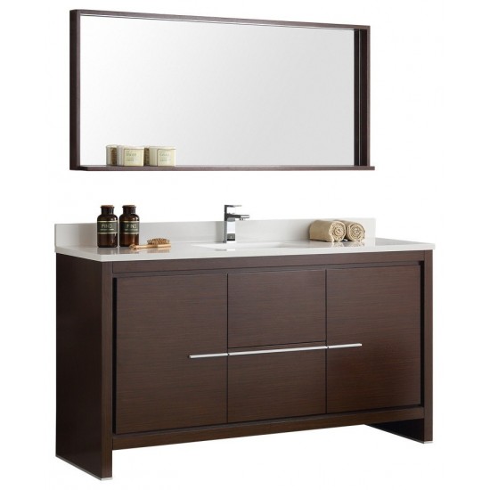 Fresca Allier 60" Wenge Brown Modern Single Sink Bathroom Vanity w/ Mirror