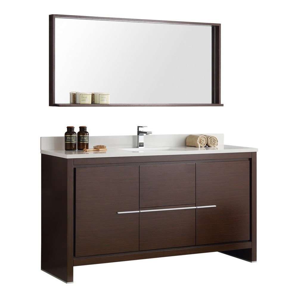 Fresca Allier 60" Wenge Brown Modern Single Sink Bathroom Vanity w/ Mirror