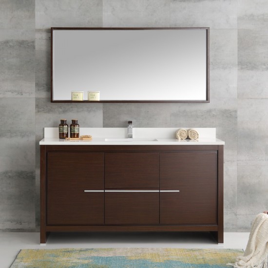 Fresca Allier 60" Wenge Brown Modern Single Sink Bathroom Vanity w/ Mirror