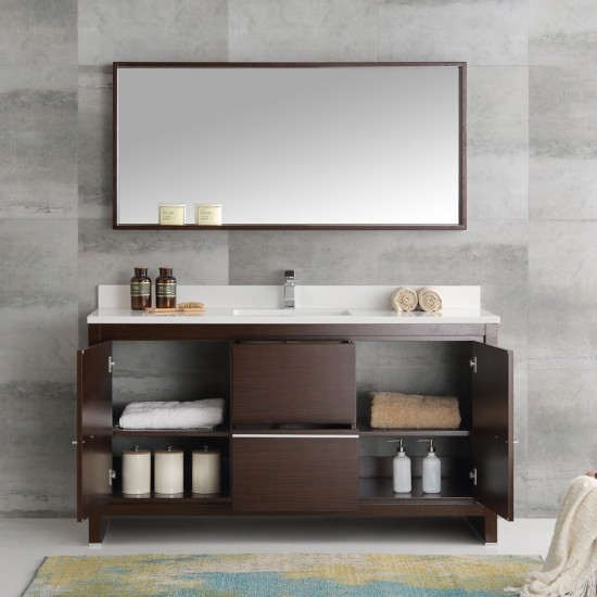 Fresca Allier 60" Wenge Brown Modern Single Sink Bathroom Vanity w/ Mirror