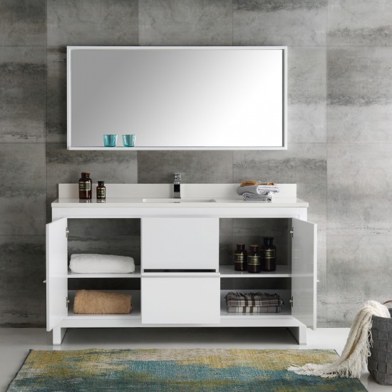 Fresca Allier 60" White Modern Single Sink Bathroom Vanity w/ Mirror