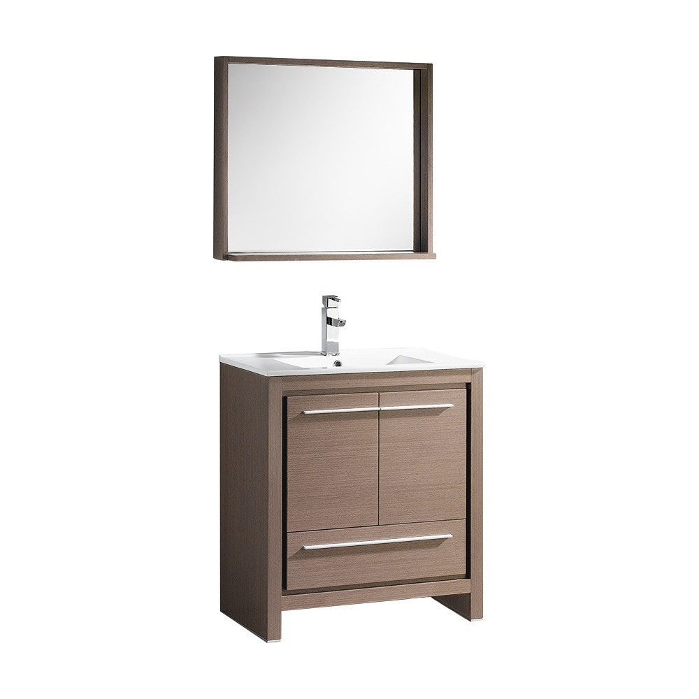 Fresca Allier 30" Gray Oak Modern Bathroom Vanity w/ Mirror