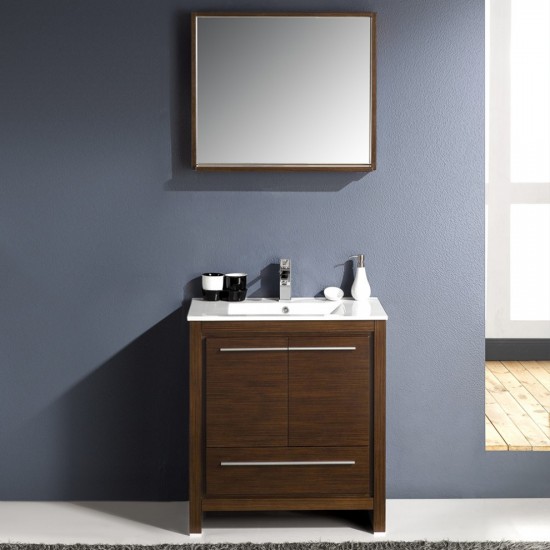 Fresca Allier 30" Wenge Brown Modern Bathroom Vanity w/ Mirror