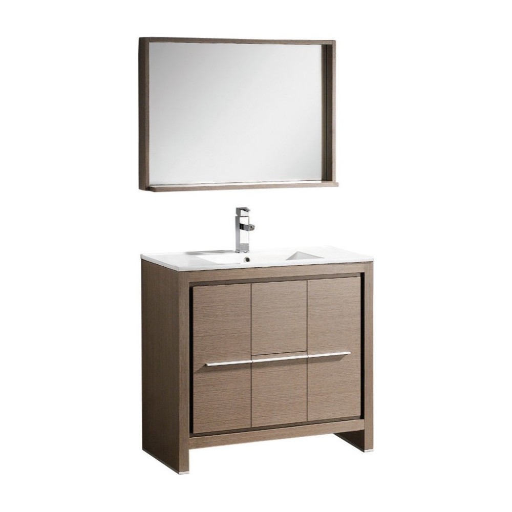 Fresca Allier 36" Gray Oak Modern Bathroom Vanity w/ Mirror