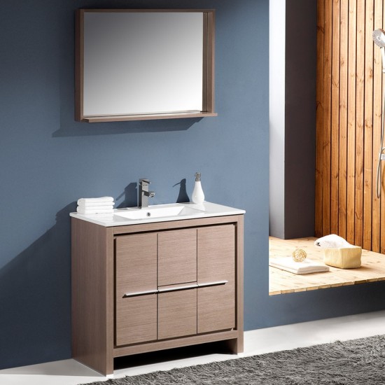 Fresca Allier 36" Gray Oak Modern Bathroom Vanity w/ Mirror