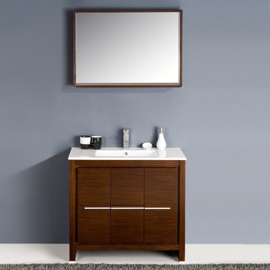 Fresca Allier 36" Wenge Brown Modern Bathroom Vanity w/ Mirror