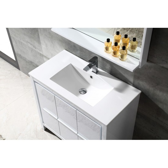 Fresca Allier 36" White Modern Bathroom Vanity w/ Mirror