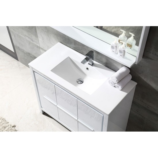 Fresca Allier 40" White Modern Bathroom Vanity w/ Mirror