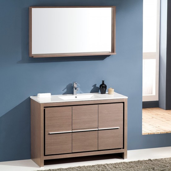 Fresca Allier 48" Gray Oak Modern Bathroom Vanity w/ Mirror