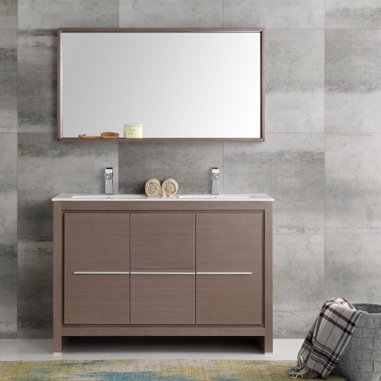 Fresca Allier 48" Gray Oak Modern Double Sink Bathroom Vanity w/ Mirror