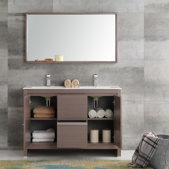 Fresca Allier 48" Gray Oak Modern Double Sink Bathroom Vanity w/ Mirror