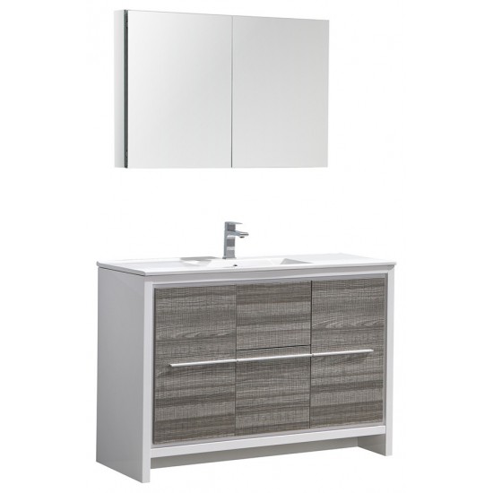 Allier Rio 48" Ash Gray Single Sink Modern Bathroom Vanity w/ Medicine Cabinet