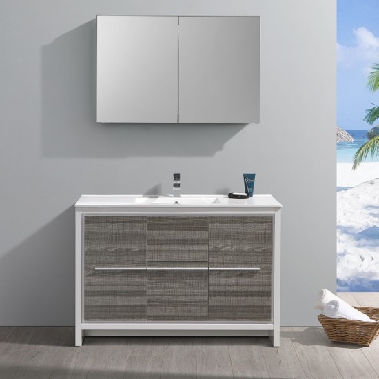 Allier Rio 48" Ash Gray Single Sink Modern Bathroom Vanity w/ Medicine Cabinet