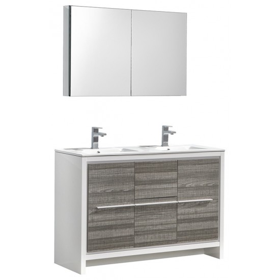 Allier Rio 48" Ash Gray Double Sink Modern Bathroom Vanity w/ Medicine Cabinet