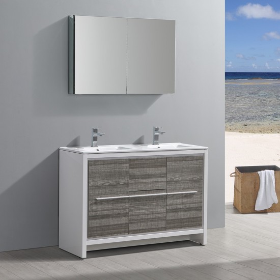 Allier Rio 48" Ash Gray Double Sink Modern Bathroom Vanity w/ Medicine Cabinet