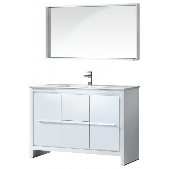 Fresca Allier 48" White Modern Bathroom Vanity w/ Mirror