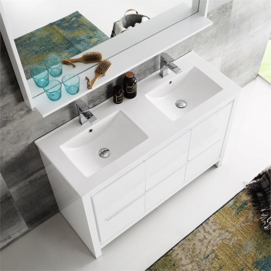 Fresca Allier 48" White Modern Double Sink Bathroom Vanity w/ Mirror