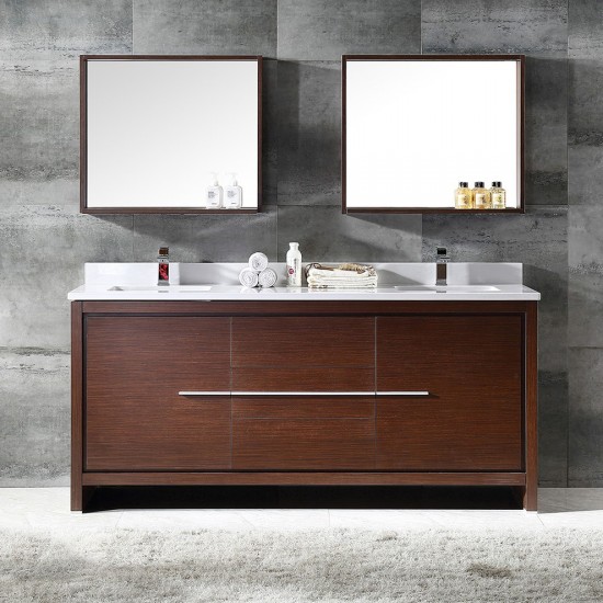 Fresca Allier 72" Wenge Brown Modern Double Sink Bathroom Vanity w/ Mirror